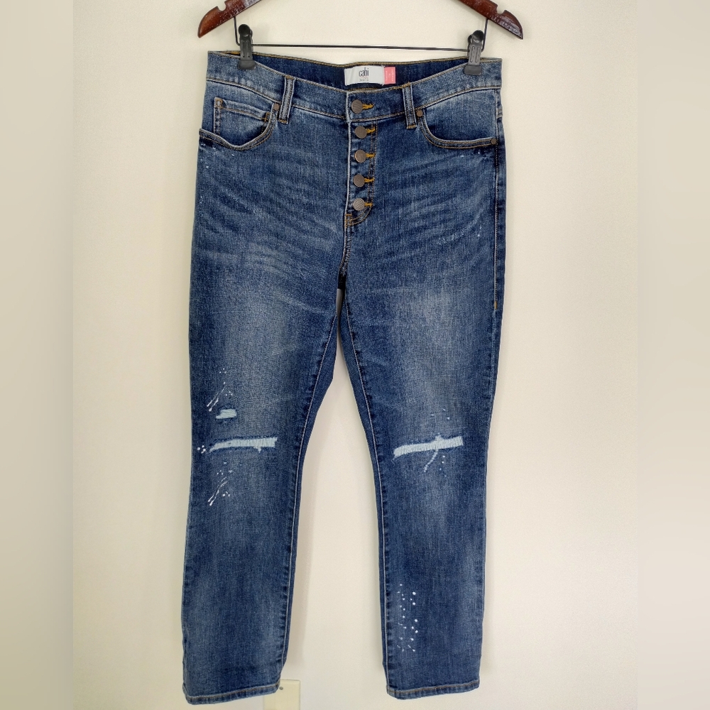 Cabi Exposed Button Fly Straight Leg Jeans Size 8